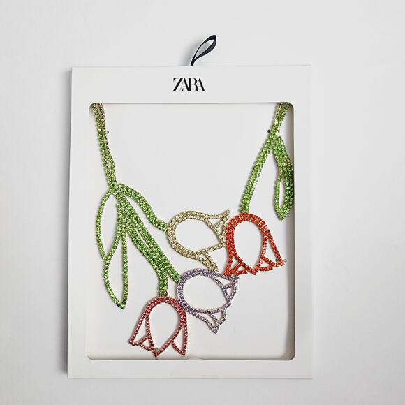 Zara Tulip Flower Multi-Color Rhinestone Necklace - Picture 2 of 4